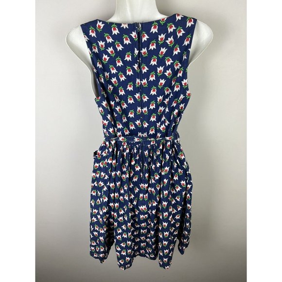 Dangerfield Princess Highway Dress Floral Navy Blue Tie Waist Cotton Size 8 - Picture 7 of 12